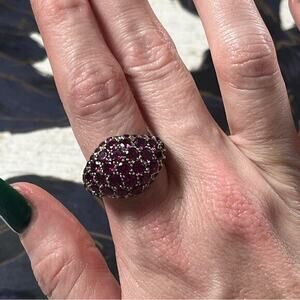Estate Pink Rhodonite Stone Cluster 926 Sterling Silver Large Cocktail Ring D2